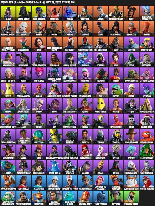 [PC/PSN/XBOX] | 129 skins | Glow | Darth Vader | Blue Striker | Deadpool | Fusion | Sentinel | Midas | Ultima Knight | Luxe | Renzo the Destroyer | Full Access