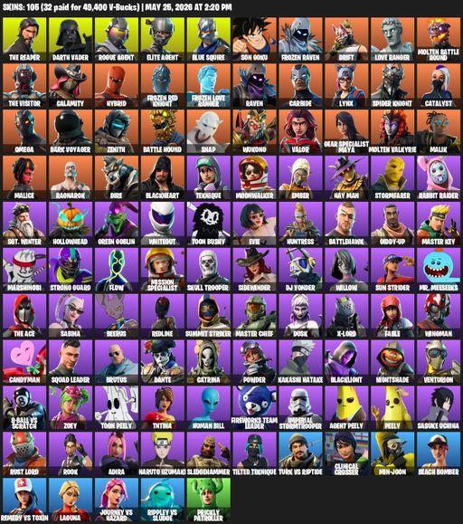 [PC/PSN] | 105 skins | Take The L | The Reaper | Elite Agent | Blue Squire | Omega | Darth Vader | Rogue Agent | Son Goku | Frozen Raven | Drift | Full Access