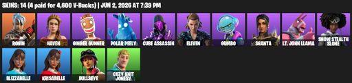 [PC/PSN/XBOX] | 14 skins | Reaper Axe | Ronin | Haven | Ginger Gunner | Polar Peely | Cube Assassin | Eleven | Gumbo | Shanta | Lt. John Llama | Full Access