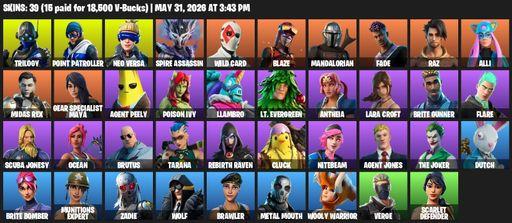[PC/XBOX] | 39 skins | Lara Croft | Trilogy | Point Patroller | Neo Versa | Spire Assassin | Wild Card | Blaze | Mandalorian | Fade | Raz | Alli | Full Access