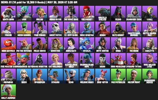 [PC/PSN/XBOX] | 51 skins | 1000 V-bucks | Santa Dogg | Jade | Malibu | Iridia Vayne | The Night Rose | Yulejacket | Godzilla Evolved | Felina | Full Access