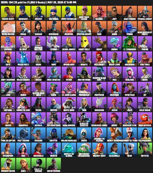 [PC/XBOX] | 104 skins | OG STW | Travis Scott | Warpaint | Trilogy | Neo Versa | Point Patroller | Rose Team Leader | Valeria | Joey | Kado Thorne | Full Access