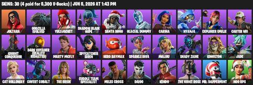 [PC/PSN/XBOX] | 30 skins | Reaper Axe | Joltara | Godzilla Evolved | Yulejacket | Shadow Blade Hope | Santa Dogg | Glacial Dummy | Carina | Nyanja | Full Access