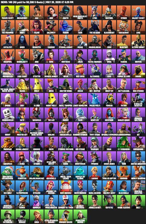 [PC/PSN] | 146 skins | 500 V-bucks | Travis Scott | Lara Croft | Breakpoint | Raz | Rox | Zenith | Gear Specialist Maya | Lynx | Sentinel | Hybrid | Full Access