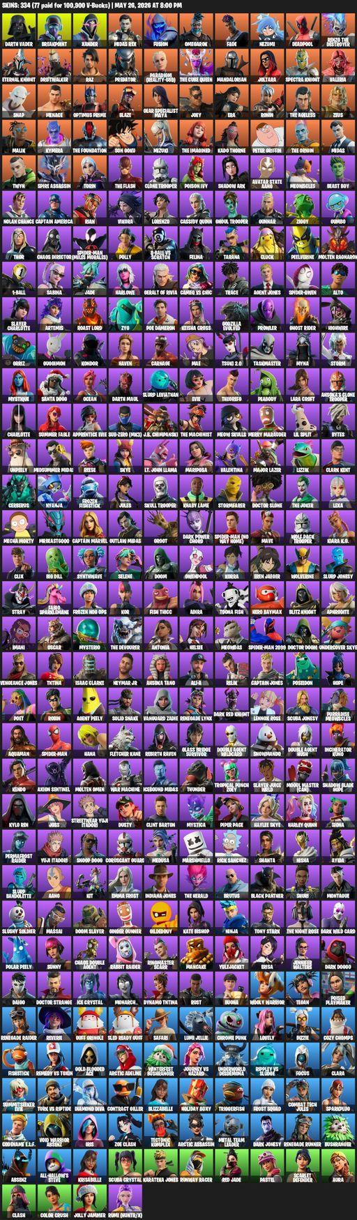 [PC/PSN/XBOX] | 334 skins | Renegade Raider | Lara Croft | Darth Vader | Breakpoint | Xander | Midas Rex | Fusion | Omegarok | Fade | Nezumi | Full Access