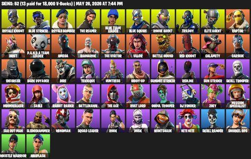 [PC/PSN/XBOX] | 52 skins | Take The L | Royale Knight | The Reaper | Elite Agent | Blue Squire | Omega | Blue Striker | Royale Bomber | Full Access