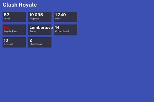 [KT14] | Level 52 | 10095 Trophies | Lumberlove Cabin | 1249 Wins | 10 Evol. | 2 Champ. | Full Access