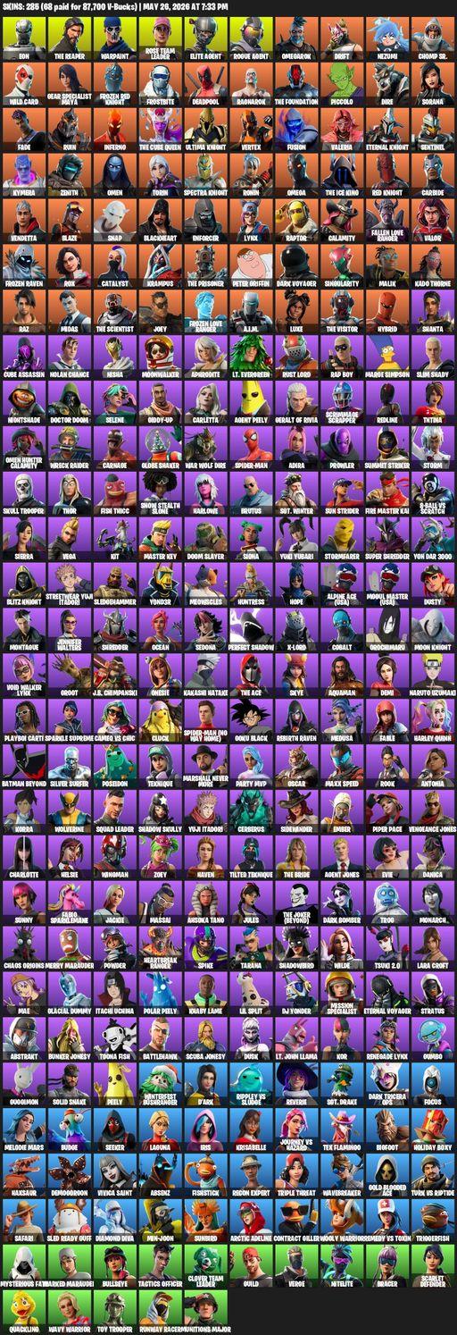 [PC] | 285 skins | Take The L | OG STW | The Reaper | Elite Agent | Omega | Lara Croft | Eon | Warpaint | Rose Team Leader | Rogue Agent | Omegarok | Full Access