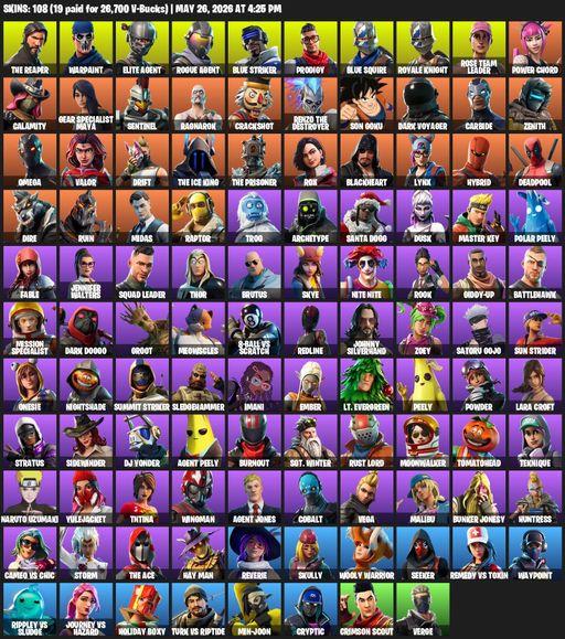 [PC/XBOX] | 108 skins | Take The L | OG STW | Royale Knight | The Reaper | Elite Agent | Blue Squire | Omega | Lara Croft | Warpaint | Rogue Agent | Full Access