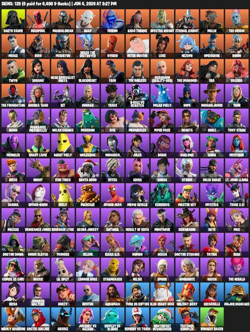 [PC/XBOX] | 129 skins | Darth Vader | Deadpool | Mandalorian | Snap | Fusion | Kado Thorne | Spectra Knight | Eternal Knight | Malik | The Origin | Full Access