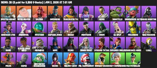[PC/PSN/XBOX] | 39 skins | Spectra Knight | Peter Griffin | Valeria | Omegarok | Trailblazer Tai | Dali | Nisha | Donatello | Undercover Skye | Full Access