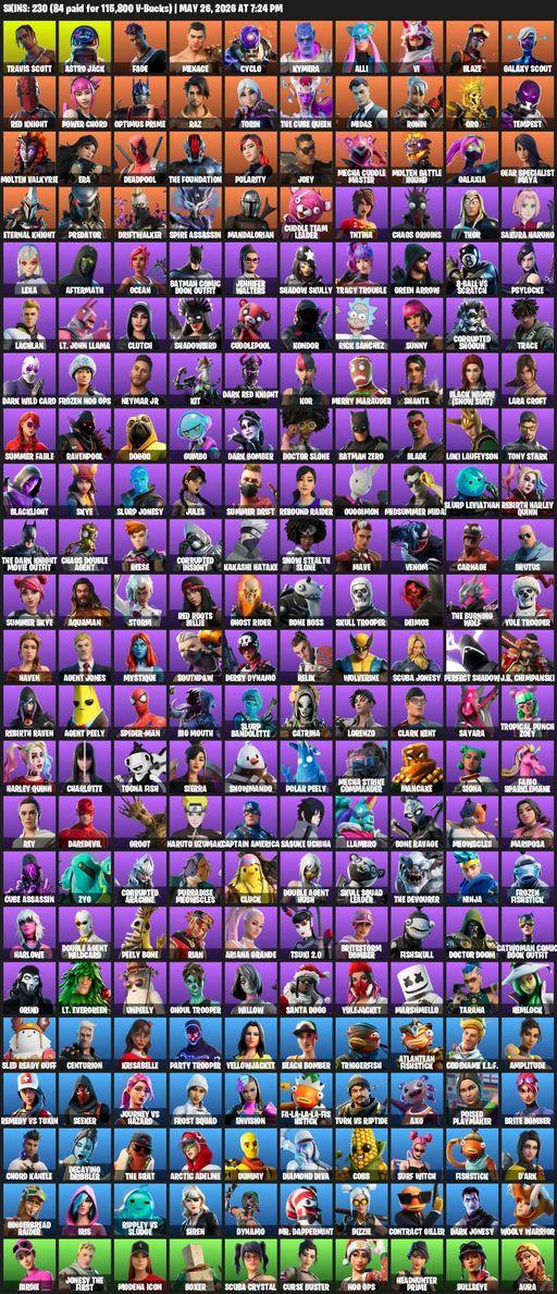 [PC/XBOX] | 230 skins | Travis Scott | Lara Croft | Astro Jack | Fade | Menace | Cyclo | Kymera | Alli | Vi | Blaze | Galaxy Scout | Red Knight | Full Access