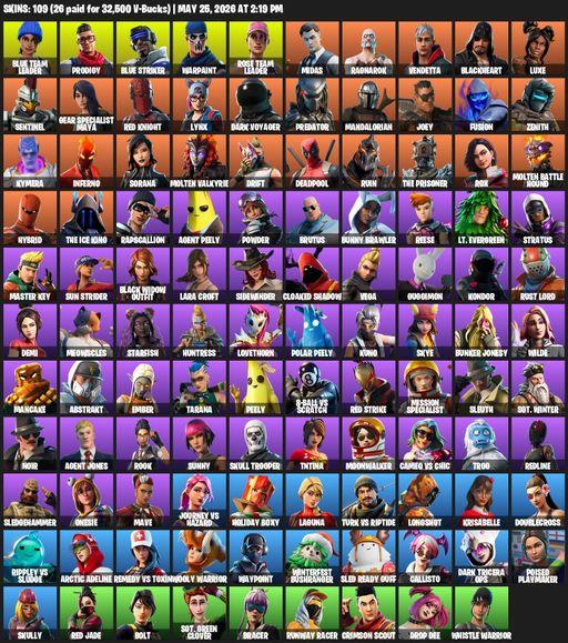 [PC/XBOX] | 109 skins | Take The L | OG STW | Lara Croft | Reaper Axe | Blue Team Leader | Prodigy | Blue Striker | Warpaint | Rose Team Leader | Full Access