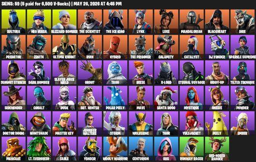 [PC/XBOX] | 59 skins | Merry Mint Axe | Sultura | Neo Versa | Blizzard Bomber | The Scientist | The Ice King | Lynx | Luxe | Mandalorian | Blackheart | Full Access