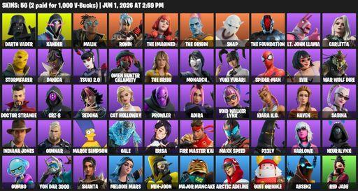 [PC/PSN/XBOX] | 50 skins | Darth Vader | Xander | Malik | Ronin | The Imagined | The Origin | Snap | The Foundation | Lt. John Llama | Carletta | Full Access