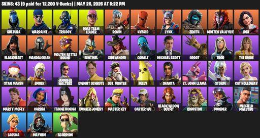 [PC/XBOX] | 43 skins | 1350 V-bucks | OG STW | Sultura | Warpaint | Trilogy | Rose Team Leader | Ronin | Hybrid | Lynx | Zenith | Molten Valkyrie | Full Access
