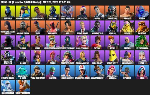 [PC/XBOX] | 52 skins | Travis Scott | Lara Croft | Sultura | Cloud Striker | Trilogy | Spire Assassin | Catalyst | Midas | Predator | Menace | Fusion | Full Access