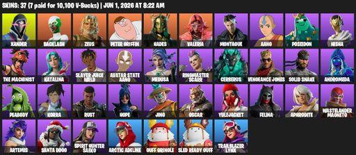 [PC/PSN/XBOX] | 37 skins | Xander | Backlash | Zeus | Peter Griffin | Hades | Valeria | Montague | Aang | Poseidon | Nisha | The Machinist | Katalina | Full Access