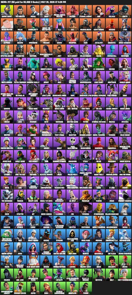 [PC/PSN] | 217 skins | Leviathan Axe | Lara Croft | Rogue Agent | The Ageless | Midas | Snap | Mecha Cuddle Master | Valeria | Eternal Knight | Rox | Full Access