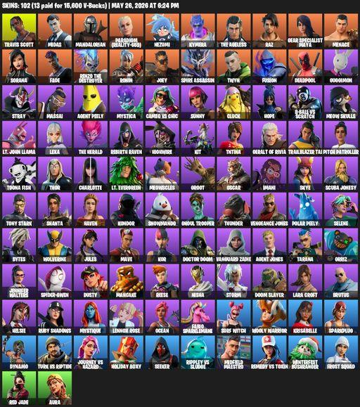 [PC/PSN/XBOX] | 102 skins | 1100 V-bucks | Travis Scott | Lara Croft | Midas | Mandalorian | Paradigm (Reality-659) | Nezumi | Kymera | The Ageless | Full Access