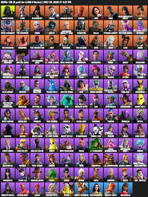 [PC/XBOX] | 129 skins | Lara Croft | Darth Vader | Lynx | Blackheart | Midas | Mandalorian | Hybrid | Rox | Fade | Gear Specialist Maya | Raz | Full Access