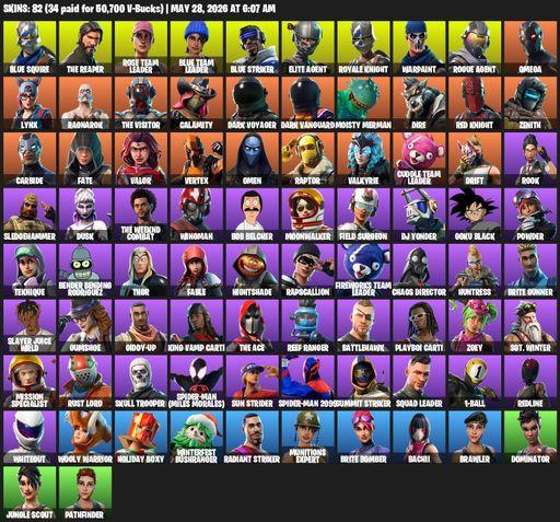 [PC/PSN] | 82 skins | 600 V-bucks | Take The L | OG STW | Royale Knight | The Reaper | Elite Agent | Blue Squire | Omega | Rose Team Leader | Full Access