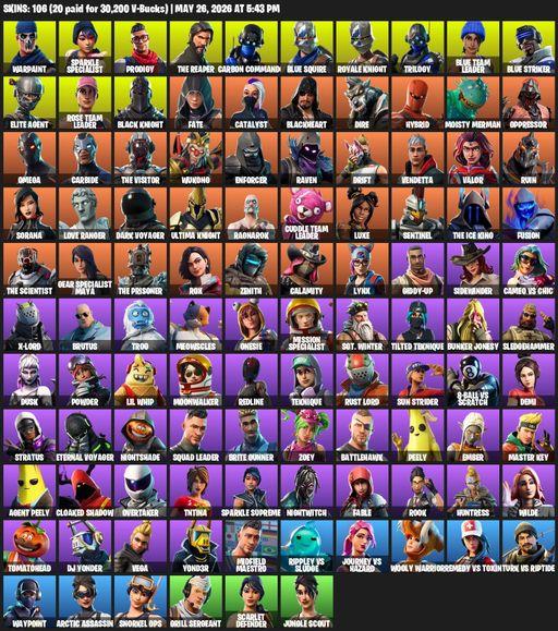 [PC/PSN/XBOX] | 106 skins | Floss | Take The L | OG STW | Black Knight | Sparkle Specialist | Royale Knight | The Reaper | Elite Agent | Blue Squire | Full Access