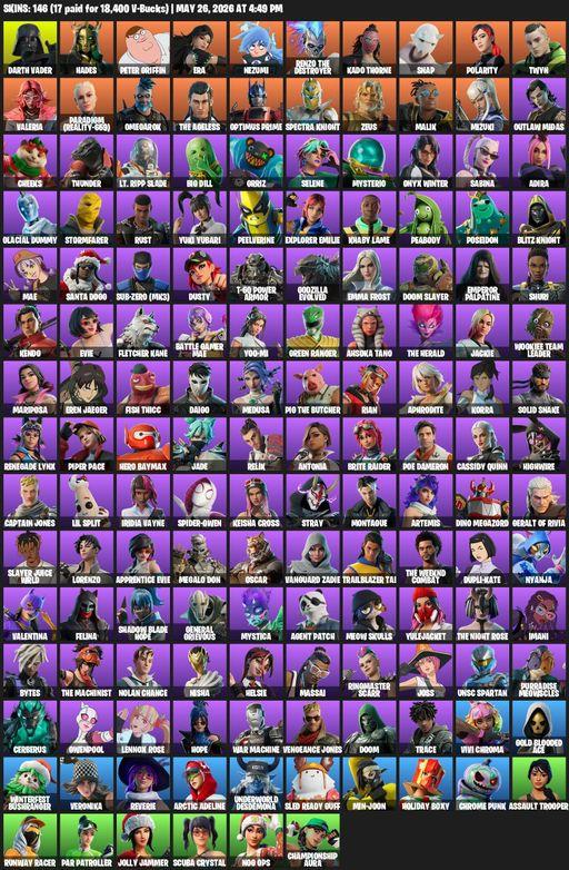 [PC/XBOX] | 146 skins | Darth Vader | Hades | Peter Griffin | Era | Nezumi | Renzo the Destroyer | Kado Thorne | Snap | Polarity | Twyn | Valeria | Full Access