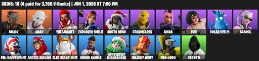 [PC/PSN] | 18 skins | Malik | Snap | Yulejacket | Explorer Emilie | Santa Dogg | Stormfarer | Adira | Evie | Polar Peely | Sabina | Mr. Dappermint | Full Access