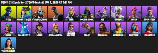 [PC/XBOX] | 21 skins | Fixer | Cloud Striker | Eternal Knight | Fade | Thor | Doctor Doom | Kit | Storm | Ocean | Tony Stark | Siona | Polar Peely | Full Access