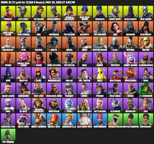 [PC/XBOX] | 81 skins | Take The L | Floss | OG STW | Black Knight | Sparkle Specialist | Royale Knight | The Reaper | Elite Agent | Blue Squire | Full Access