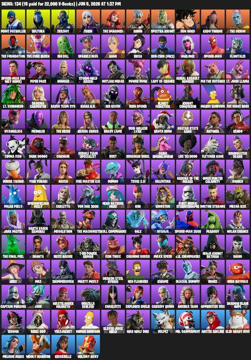 [PC] | 134 skins | Point Patroller | Sultura | Trilogy | Torin | The Imagined | Ronin | Spectra Knight | Son Goku | Kado Thorne | The Origin | Full Access