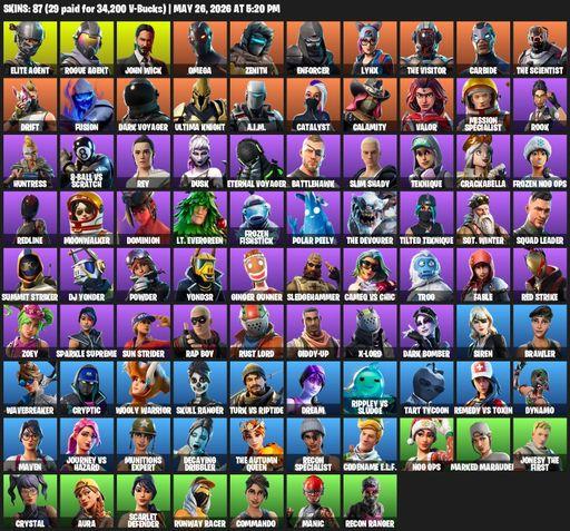 [PC/PSN/XBOX] | 87 skins | 900 V-bucks | Merry Mint Axe | Take The L | Elite Agent | Omega | Rogue Agent | John Wick | Zenith | Enforcer | Lynx | Full Access
