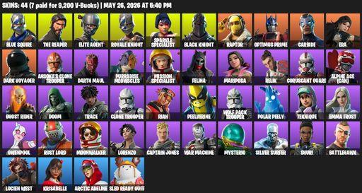 [PC/XBOX] | 44 skins | Take The L | Floss | Black Knight | Sparkle Specialist | Royale Knight | The Reaper | Elite Agent | Blue Squire | Raptor | Full Access