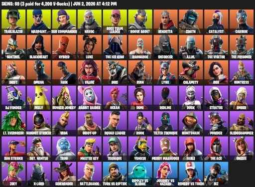 [PC/PSN] | 69 skins | 1650 V-bucks | OG STW | Omega | Reaper Axe | Trailblazer | Warpaint | Sub Commander | Havoc | Rose Team Leader | Rogue Agent | Full Access