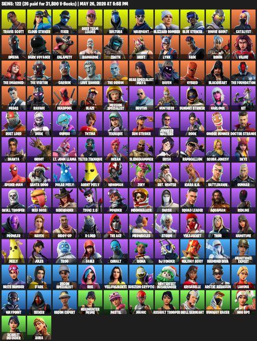 [PC/XBOX] | 122 skins | Take The L | OG STW | Travis Scott | Omega | Cloud Striker | Fixer | Rose Team Leader | Sultura | Warpaint | Blizzard Bomber | Full Access
