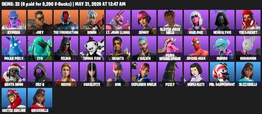 [PC/PSN/XBOX] | 32 skins | Kymera | Joey | The Foundation | Ronin | Lt. John Llama | Sunny | Slayer Juice WRLD | Harlowe | NeuraLynx | Yulejacket | Full Access