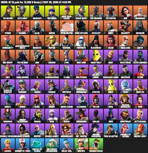 [PC] | 97 skins | Take The L | OG STW | The Reaper | Elite Agent | Omega | Warpaint | Neo Versa | Rose Team Leader | Rogue Agent | The Prisoner | Full Access