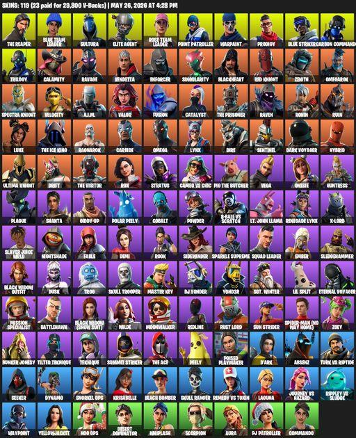 [PC/XBOX] | 119 skins | Take The L | OG STW | The Reaper | Elite Agent | Omega | Blue Team Leader | Sultura | Rose Team Leader | Point Patroller | Full Access