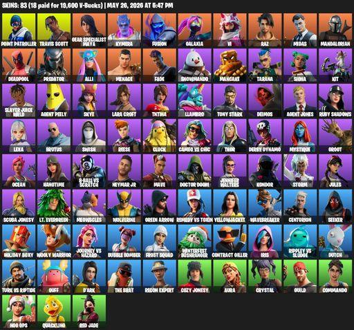 [PC/XBOX] | 83 skins | Travis Scott | Lara Croft | Point Patroller | Gear Specialist Maya | Kymera | Fusion | Galaxia | Vi | Raz | Midas | Mandalorian | Full Access