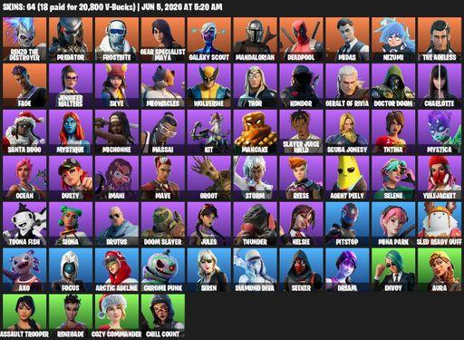 [PC/PSN/XBOX] | 64 skins | Reaper Axe | Renzo the Destroyer | Predator | Frostbite | Gear Specialist Maya | Galaxy Scout | Mandalorian | Deadpool | Full Access