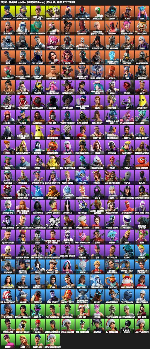[PC] | 224 skins | OG STW | Omega | Lara Croft | Warpaint | Rogue Agent | Rose Team Leader | Psycho Bandit | Catalyst | The Foundation | Backlash | Full Access