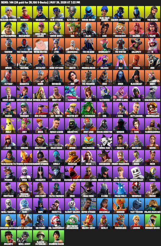 [PC/XBOX] | 144 skins | Take The L | OG STW | Honor Guard | The Reaper | Elite Agent | Omega | Lara Croft | Blizzard Bomber | Prodigy | Warpaint | Full Access