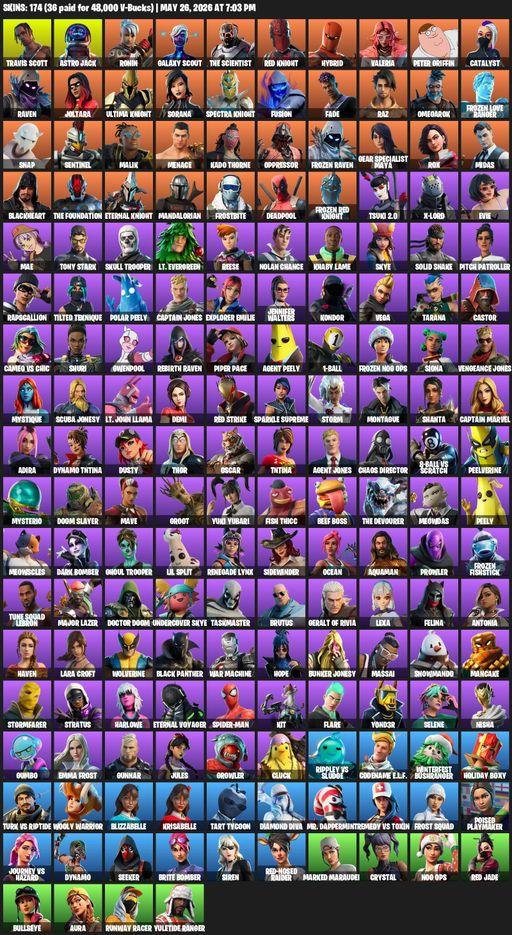 [PC] | 174 skins | Leviathan Axe | Travis Scott | Lara Croft | Astro Jack | Ronin | Galaxy Scout | The Scientist | Red Knight | Hybrid | Valeria | Full Access