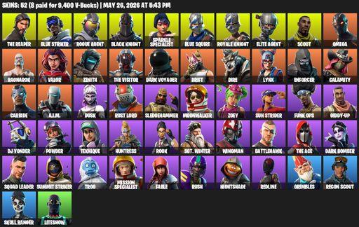 [PC/PSN/XBOX] | 52 skins | Floss | Take The L | Black Knight | Sparkle Specialist | Royale Knight | The Reaper | Elite Agent | Blue Squire | Omega | Full Access