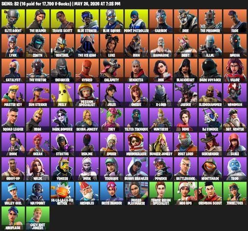 [PC/XBOX] | 82 skins | Take The L | Travis Scott | The Reaper | Elite Agent | Blue Squire | Omega | Blue Striker | Point Patroller | Carbide | Dire | Full Access