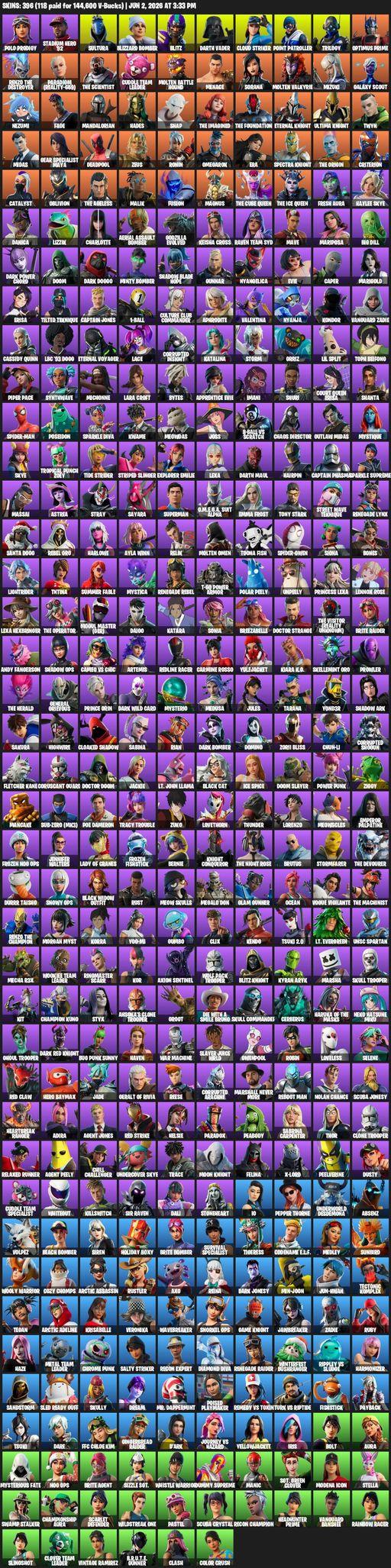 [PC] | 396 skins | Raider's Revenge | Renegade Raider | Lara Croft | Polo Prodigy | Stadium Hero '92 | Sultura | Blizzard Bomber | Blitz | Darth Vader | Full Access