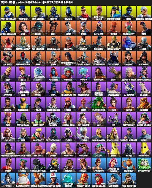 [PC/PSN/XBOX] | 119 skins | 1000 V-bucks | OG STW | Point Patroller | Warpaint | Blue Striker | Trilogy | Sultura | Prodigy | Rose Team Leader | Full Access