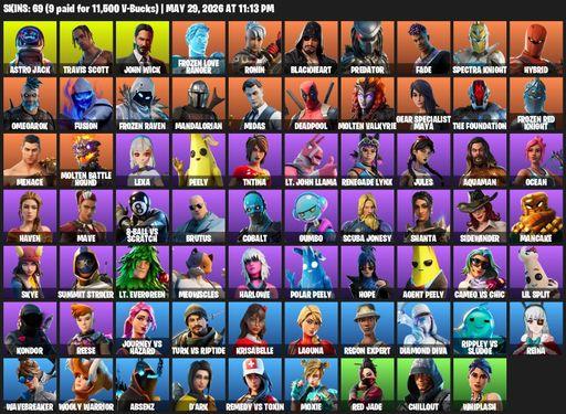 [PC] | 69 skins | 1150 V-bucks | Travis Scott | Astro Jack | John Wick | Frozen Love Ranger | Ronin | Blackheart | Predator | Fade | Spectra Knight | Full Access