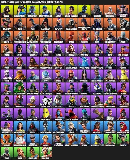 [PC/XBOX] | 114 skins | IKONIK | Cloud Striker | Breakpoint | Point Patroller | Glow | World Warrior | Fixer | Enforcer | Ragnarok | Full Access